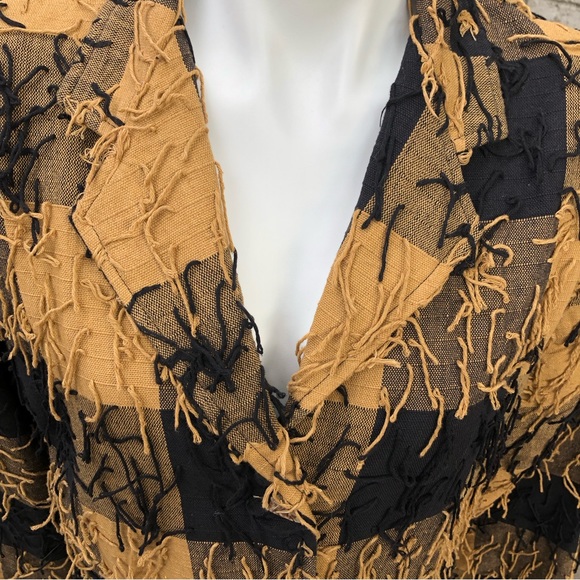 Kindred Spirit Fringed Checkered Hand Woven Shell Button Down - Picture 5 of 12